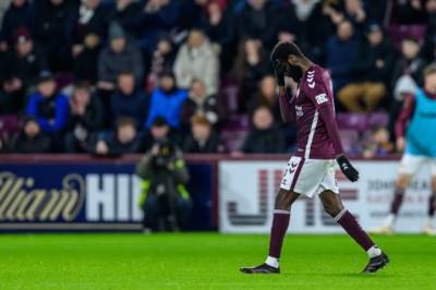 Celtic will face a Hearts team without one of their key players after horror red card