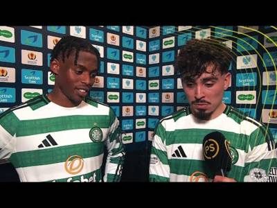 Sebastian Tounekti and Junior Adamu speak after scoring in Celtic’s 2-1 win over Dundee