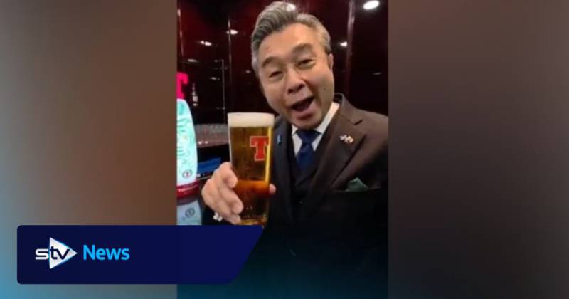 Japan’s UK ambassador enjoys ‘a wee swally’ before attending Celtic match