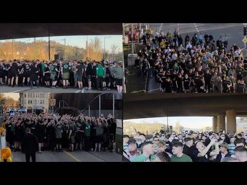 Celtic Fans CORTEO MARCH To Stuttgart Stadium For Europa League Playoff