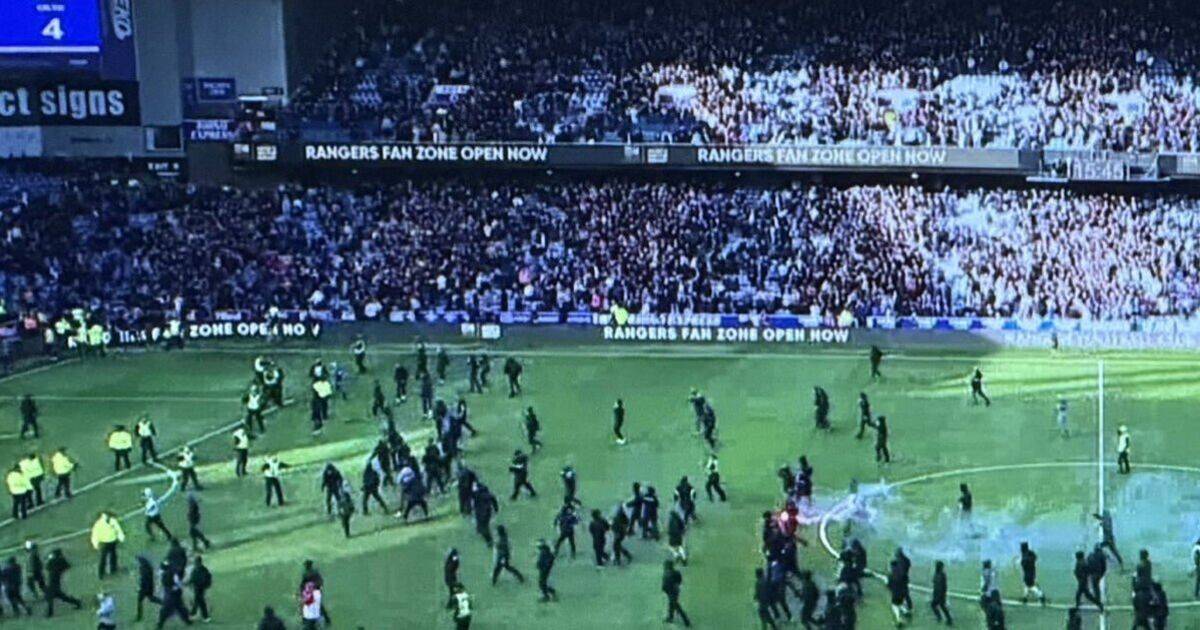 Rangers fans storm pitch as Celtic cup tie explodes into chaos after penalty shootout