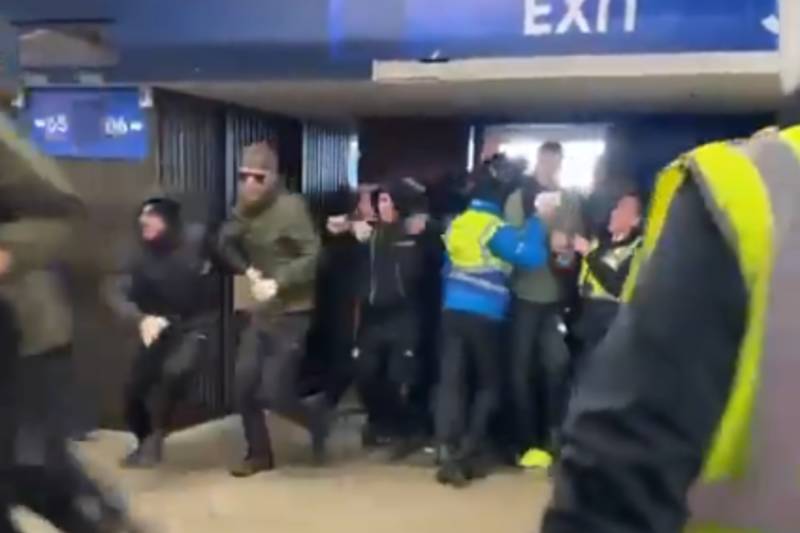 Moment Celtic supporters force entry into Rangers’ Ibrox as stewards scramble