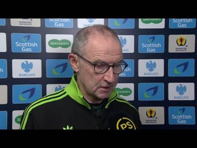 Martin O’Neill reacts after Celtic’s penalty shootout win against Rangers in the Scottish Cup