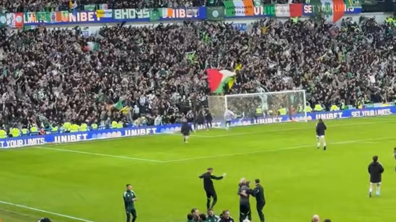 Previously unseen moment Celtic star Julian Araujo goes wild and swings from CROSSBAR amid chaotic O** F*** celebrations
