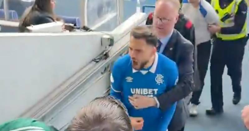 Nedim Bajrami goes tonto in Rangers tunnel as staff member hauls fuming star off pitch amid derby chaos