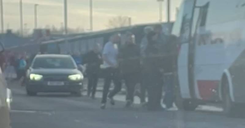 Three charged after Celtic fan attacked walking on supporters’ bus