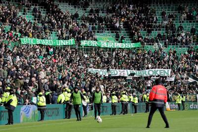 Green Brigade make their feelings known to the Celtic board with post-match banner