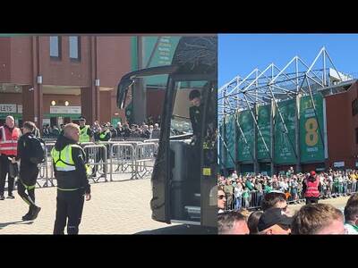 GREAT RECEPTION As Celtic Team Bus Arrives For Rangers Game