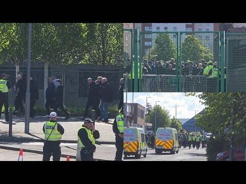 Rangers Fans POLICE Escort Into Celtic Park & Green Brigade On Gallowgate | Celtic vs Rangers