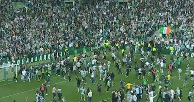 Celtic fans invade Parkhead pitch after Scottish Premiership victory to Hearts