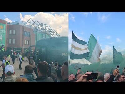 Hearts Team Bus HOSTILE RECEPTION At Celtic Park For Title Decider
