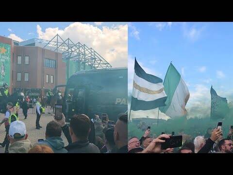 Hearts Team Bus HOSTILE RECEPTION At Celtic Park For Title Decider