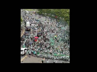 BIRDS EYE VIEW Celtic Fans March To Hampden Scottish Cup Final BIRDS EYE VIEW Celtic Fans March To Hampden Scottish Cup Final