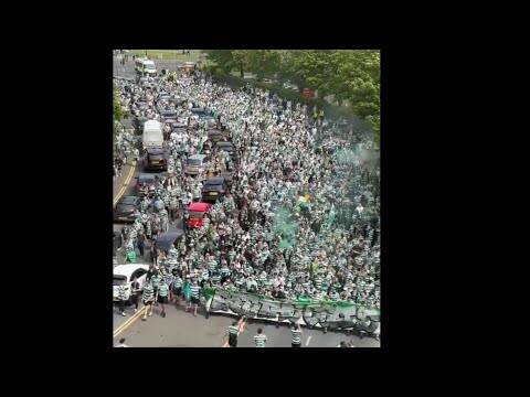 BIRDS EYE VIEW Celtic Fans March To Hampden Scottish Cup Final