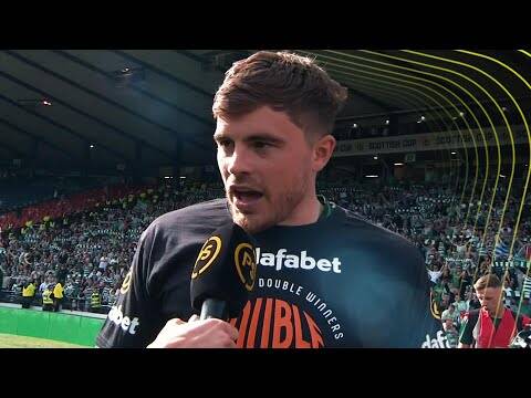 James Forrest reacts after claiming his 28th trophy as a Celtic player