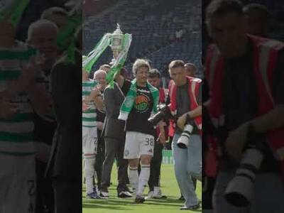 Daizen Maeda celebrates winning the Scottish Cup with Celtic