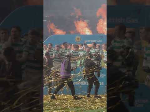 Pitchside view of Celtic lifting the Scottish Cup