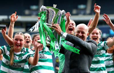 Celtic Women head coach Grant Scott reacts after stunning Scottish Cup final win over Rangers
