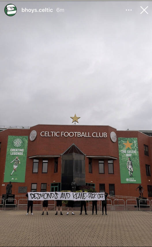 I fear the Bhoys Celtic banner displayed outside Celtic Park will only serve to drive Desmond on in his bid to hire Robbie Keane