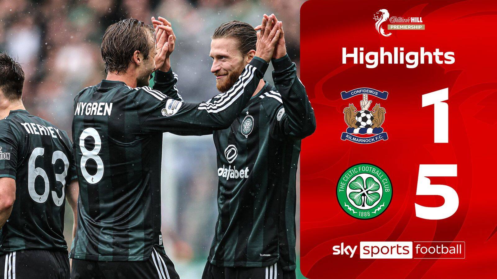 Hogh scores first half hat-trick as Celtic romp Kilmarnock