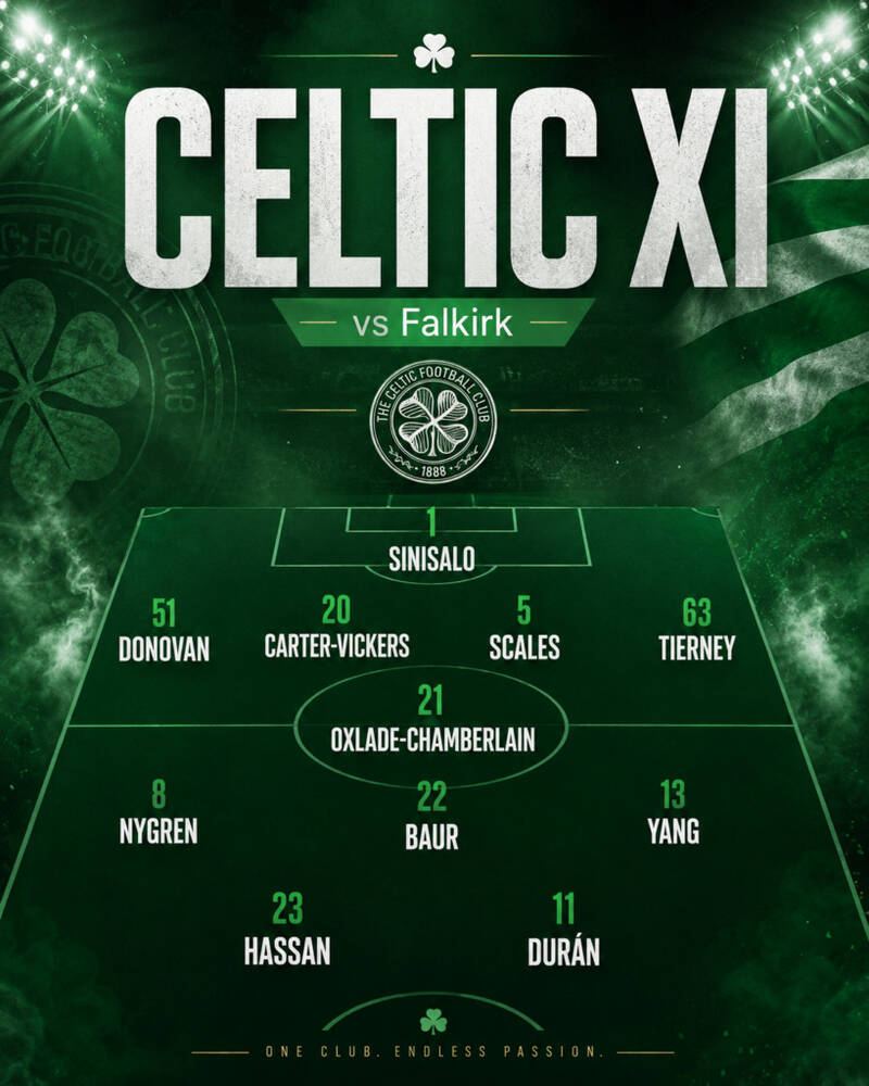 Celtic Starting XI vs Falkirk Confirmed: Big Calls as Hassan and Durán Start