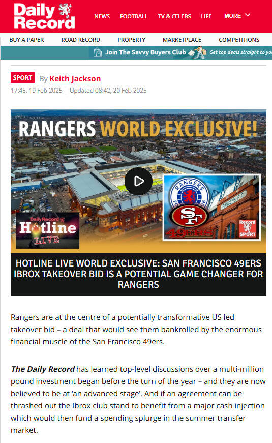Daily Record EXCLUSIVE! News Billionaire set to invest at Ibrox