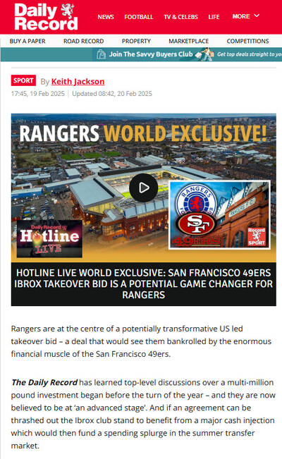 Daily Record EXCLUSIVE! News Billionaire set to invest at Ibrox Daily Record EXCLUSIVE! News Billionaire set to invest at Ibrox