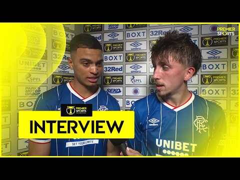 Dan Neil and Kevin Kelsy react after scoring in Rangers’ 3-0 win against Celtic