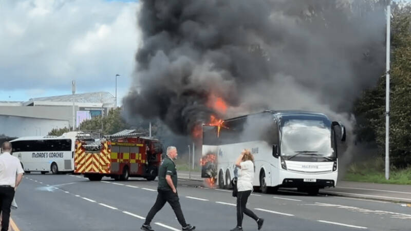 Fans evacuated as Celtic supporters’ bus goes up in flames short distance away from stadium moments after Rangers clash