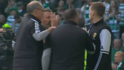 Rangers boss Derek McInnes reignites feud with Celtic coach in furious touchline rammy during O** F*** derby