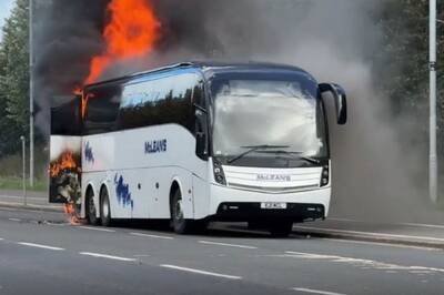 Football fans forced to evacuate team bus as it bursts into FLAMES after ‘vandalism’ Football fans forced to evacuate team bus as it bursts into FLAMES after ‘vandalism’