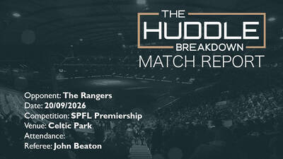 Celtic 0, The Rangers 1 &ndash; SPFL, 20th September, 2026
