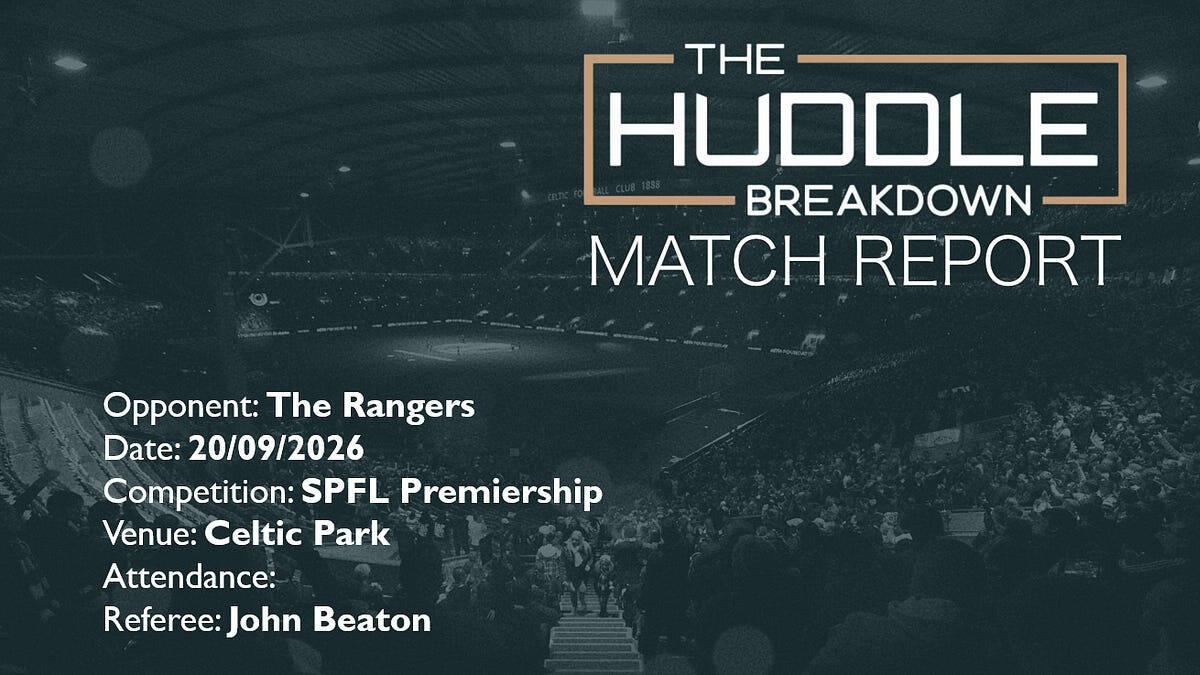 Celtic 0, The Rangers 1 &ndash; SPFL, 20th September, 2026