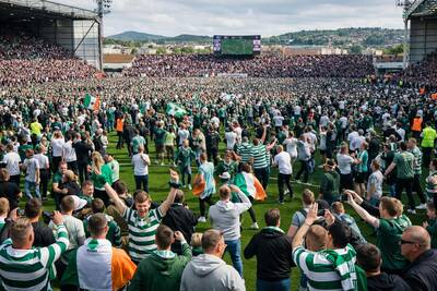 Thousands of Celtic fans streamed onto the pitch- fresh lies from Brian Wilson’s newspaper pals