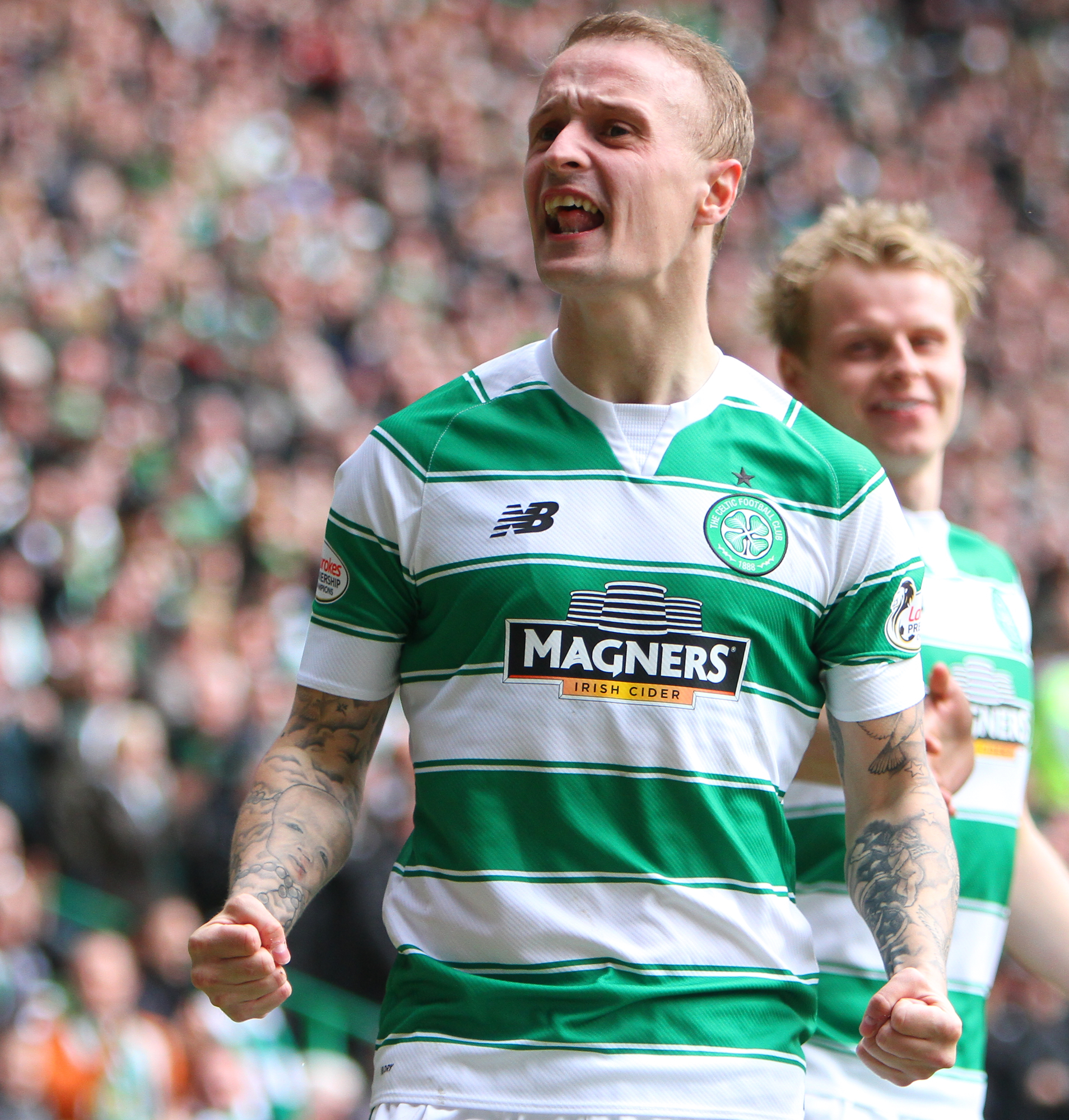 Celtic scorer Leigh Griffiths applauds Moussa Dembele’s set-up act