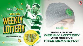 Join the Celtic Pools £25,000 Weekly Lottery and receive a FREE Celtic beanie hat!