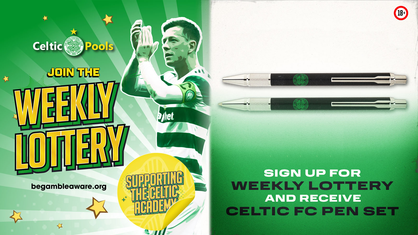 Join the Celtic Pools £25,000 Weekly Lottery and receive a FREE Celtic FC Pen Set!